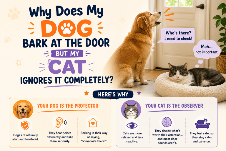 why does my dog bark at the door but my cat ignores it completely
