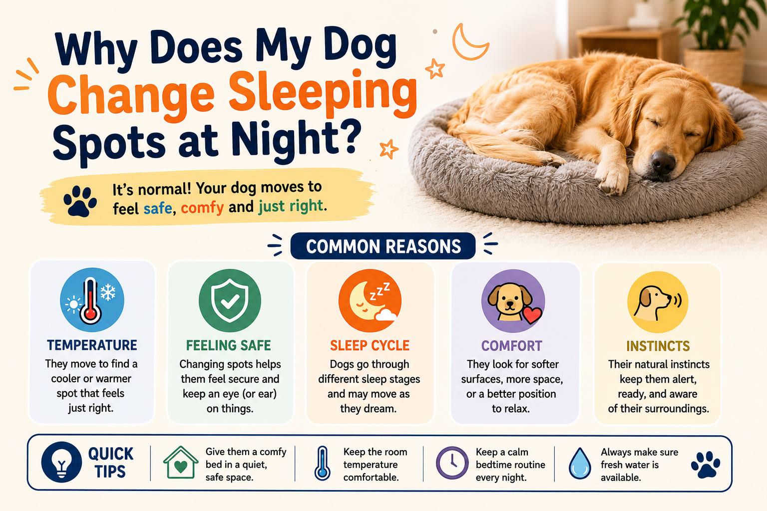 why does my dog change sleeping spots at night
